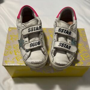 Golden Goose Kids White and Pink Star Sneakers